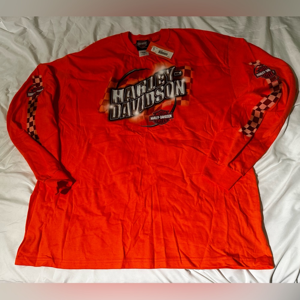 Harley Davidson Racer Orange Long Sleeve shirt mens size XL